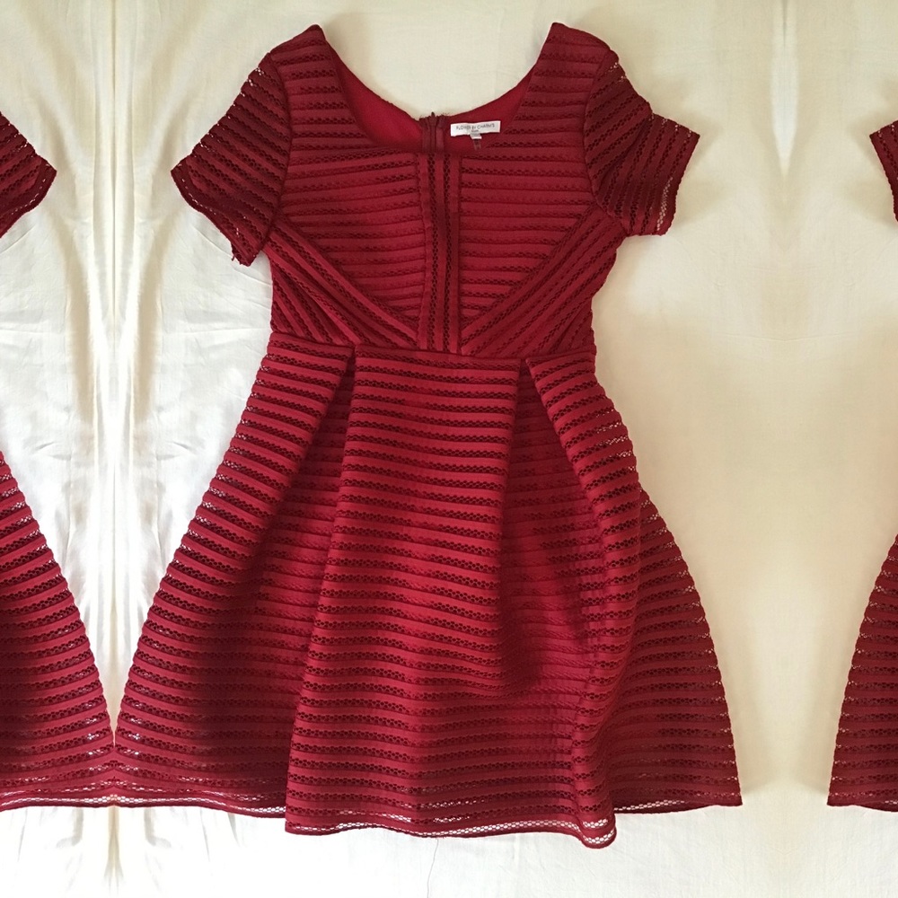 Red Semi-Pleated Short Sleeved Dress
